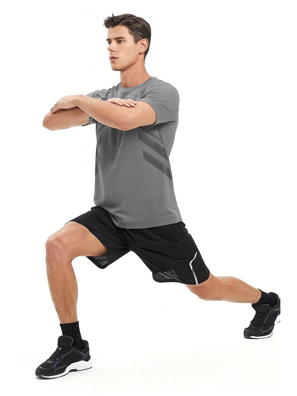 Gri Erkek Spor Tişört Antreman Gym Polyester Erkek Sporcu Tişört-3