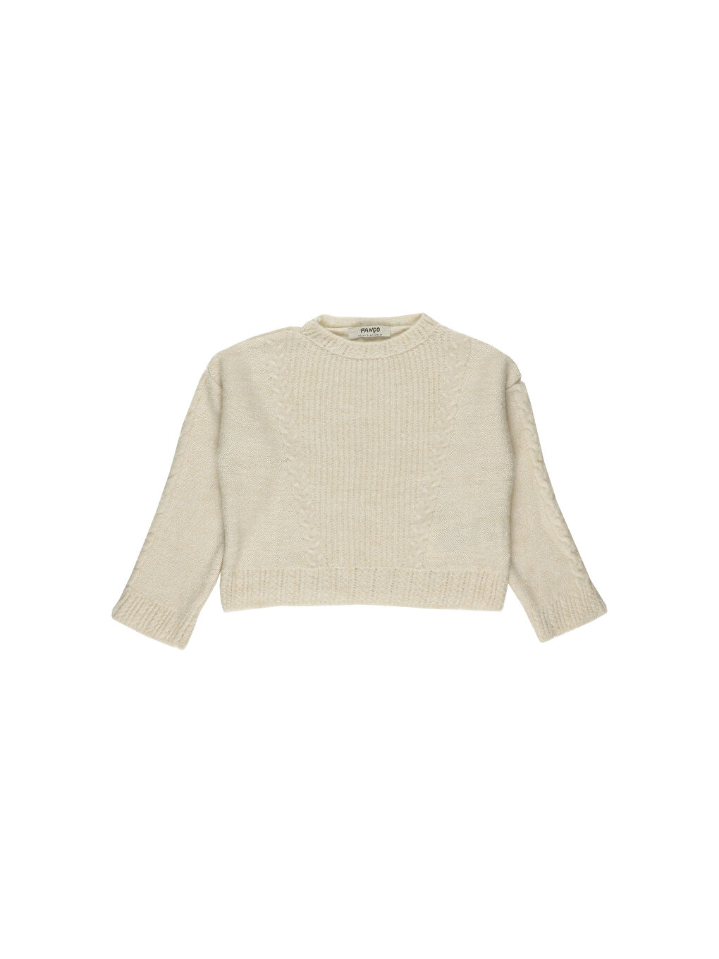 Ekru Kız Çocuk Örgü Detaylı Uzun Kollu Triko Kazak