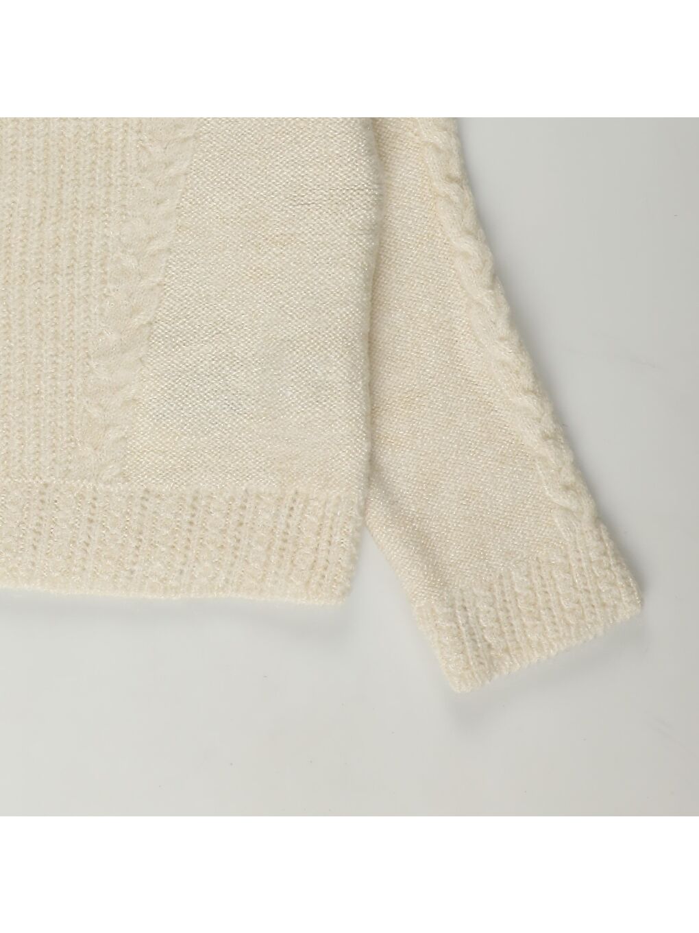 Ekru Kız Çocuk Örgü Detaylı Uzun Kollu Triko Kazak-2