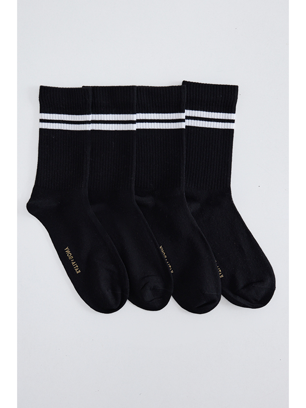 4'lü Paket Şeritli Unisex Soket Çorap Siyah