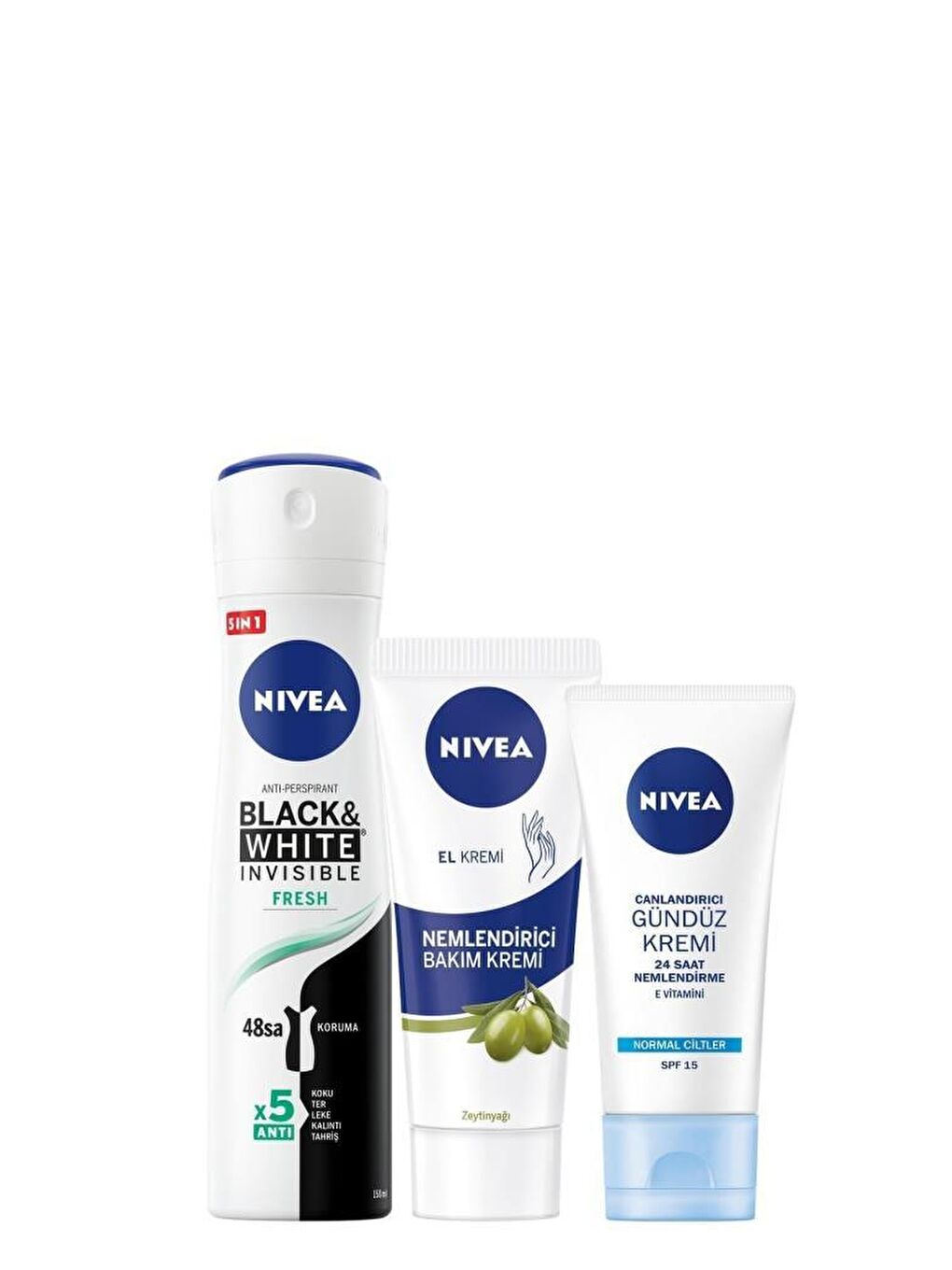 NIVEA Şeffaf Kadın Deo Sprey 150 ml + Ne mlendirici El Bakım Kremi 75 ml+Yüz Kremi Normal Ciltler Tube 50 ml