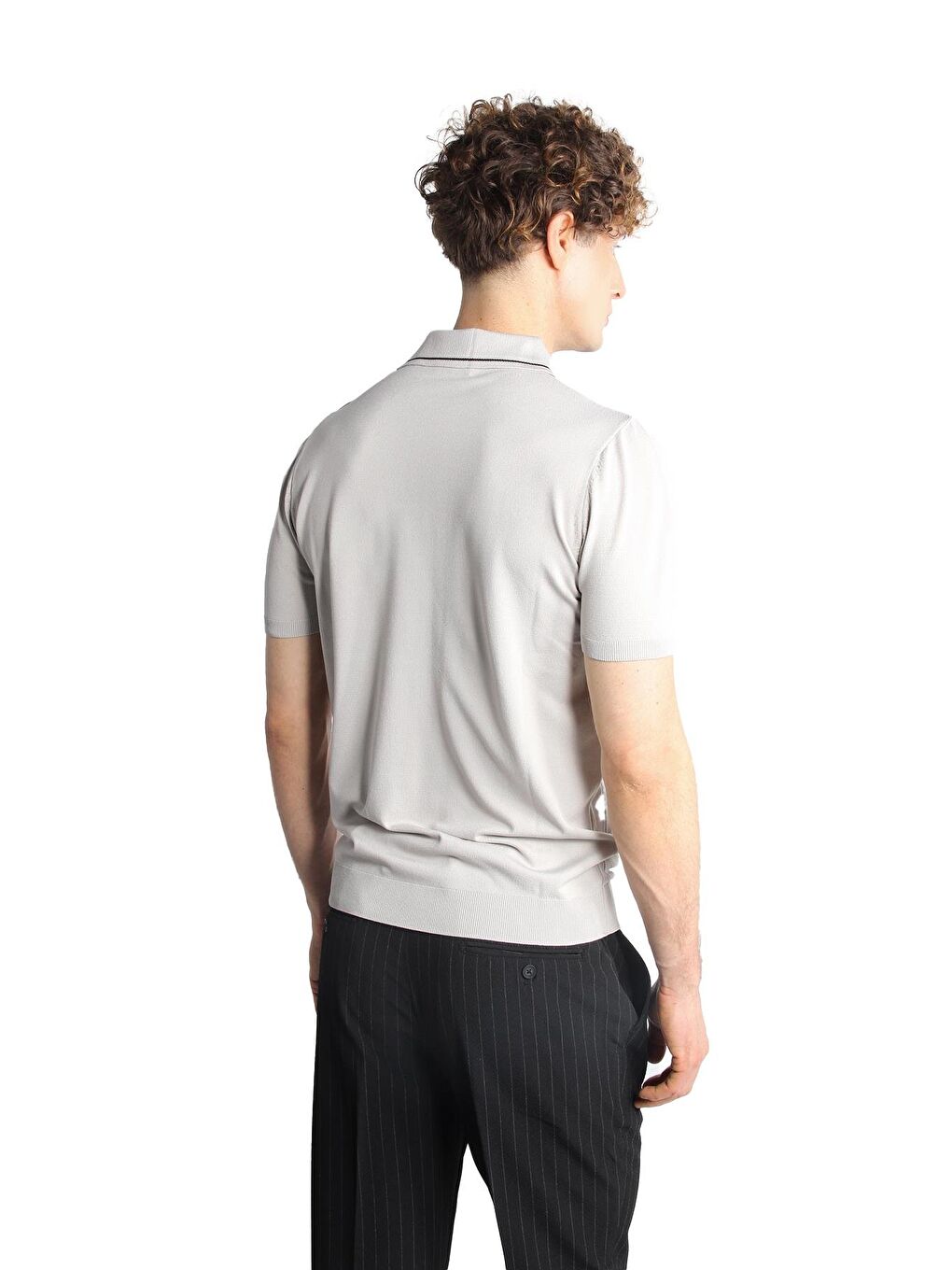 Bej Taş Slim Fit Dar Kalıp Polo Yaka Düz Kısa Kollu Triko Tişört-4