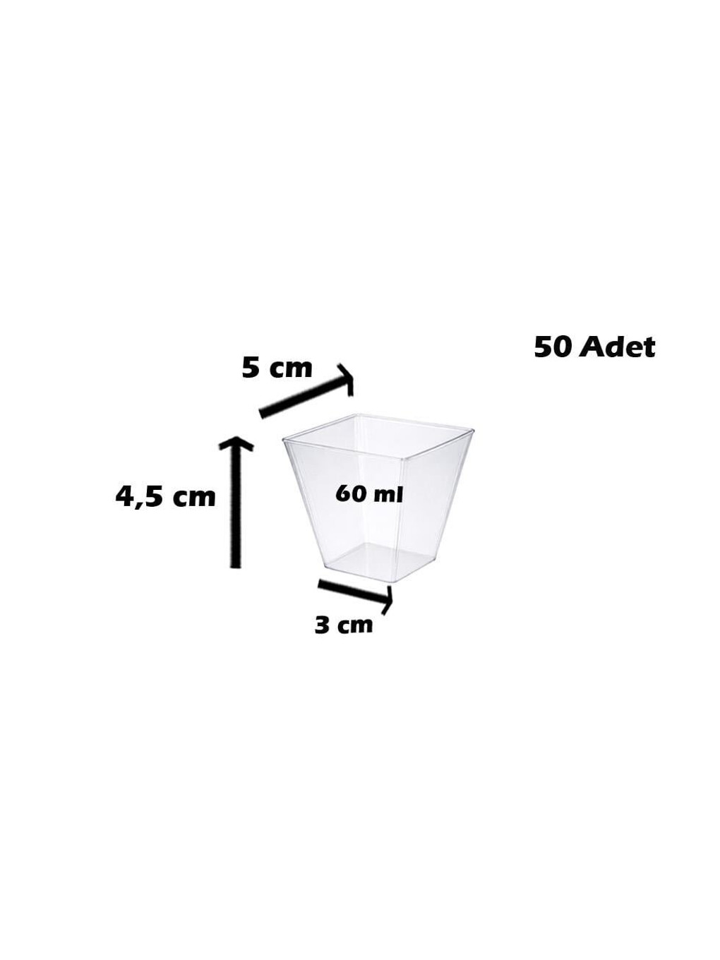 Renksiz Mini Kare Sunum Kasesi Şeffaf Mika Kap 60 Cc 50'li-2