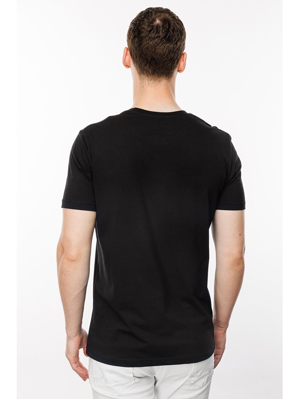 Siyah Standart Fit Dar Kalıp Bisiklet Yaka Baskılı Kısa Kollu  %100 Pamuk Tişört-1