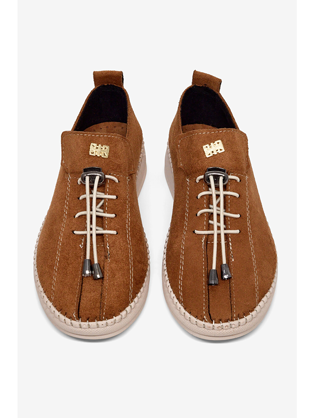 Kahverengi Kadın Taba Rahat Kalıp Taş Detaylı Bağcıklı Loafer-2