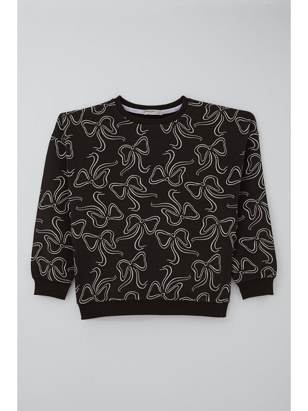 Kahverengi Kız Çocuk Eşofman Takımı Kurdele Desenli Bel Kısmı Lastikli Koyu Kahve (9-14 Yaş)-1