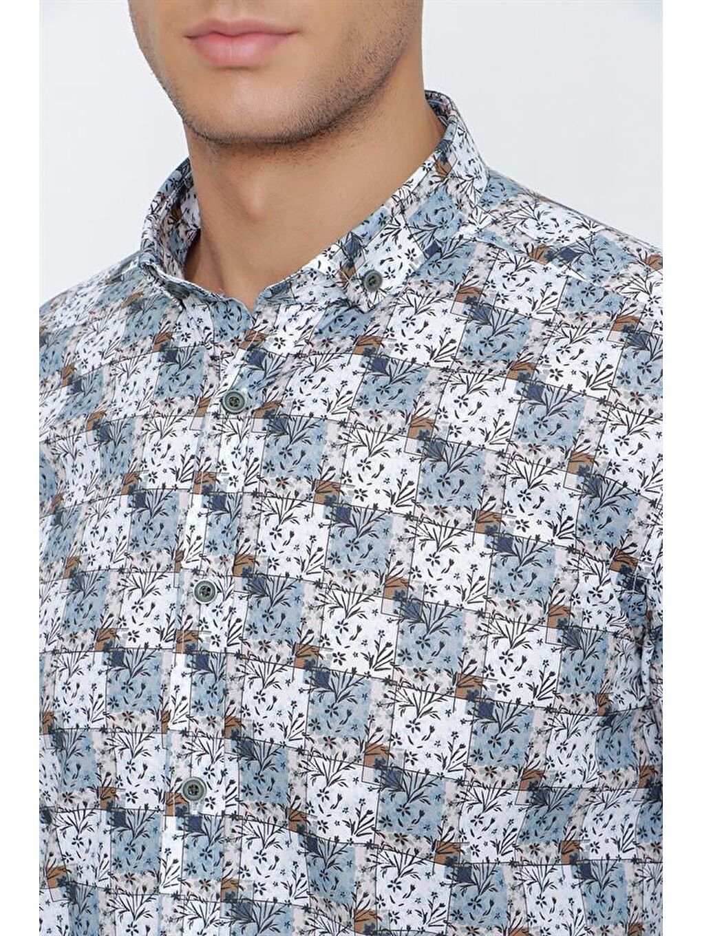 Bej Uzun Kol Baskılı Pamuklu Elastanlı Slim Fit Dar Kesim Klasik Gömlek 1004225157-4