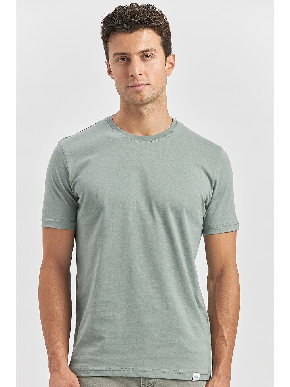 Yeşil Kısa Kol Düz Bez Ayağı Bisiklet Yaka Casual Slim Fit %100 Pamuk Tişört 1011240193