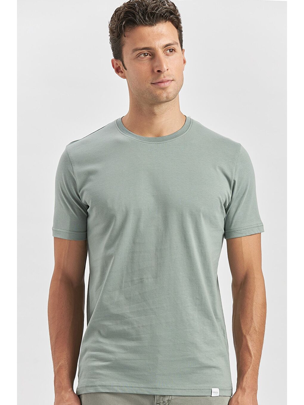 Yeşil Kısa Kol Düz Bez Ayağı Bisiklet Yaka Casual Slim Fit %100 Pamuk Tişört 1011240193-2