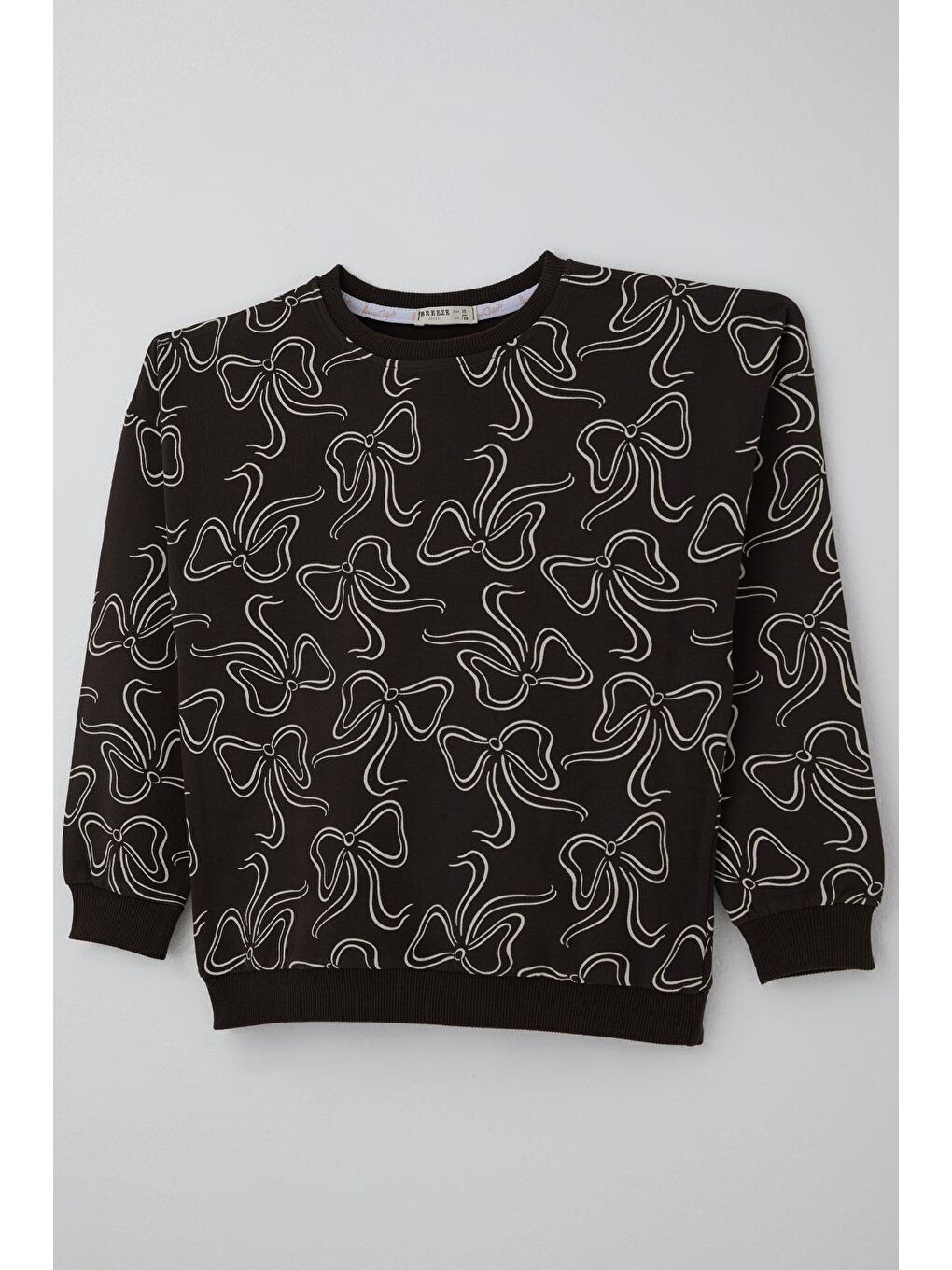 Kahverengi Kız Çocuk Eşofman Takımı Kurdele Desenli Bel Kısmı Lastikli Koyu Kahve (9-14 Yaş)-5