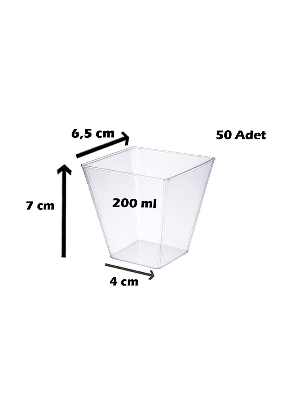 Renksiz Mini Kare Sunum Kasesi Şeffaf Mika Kap 200 CC 50'li-2