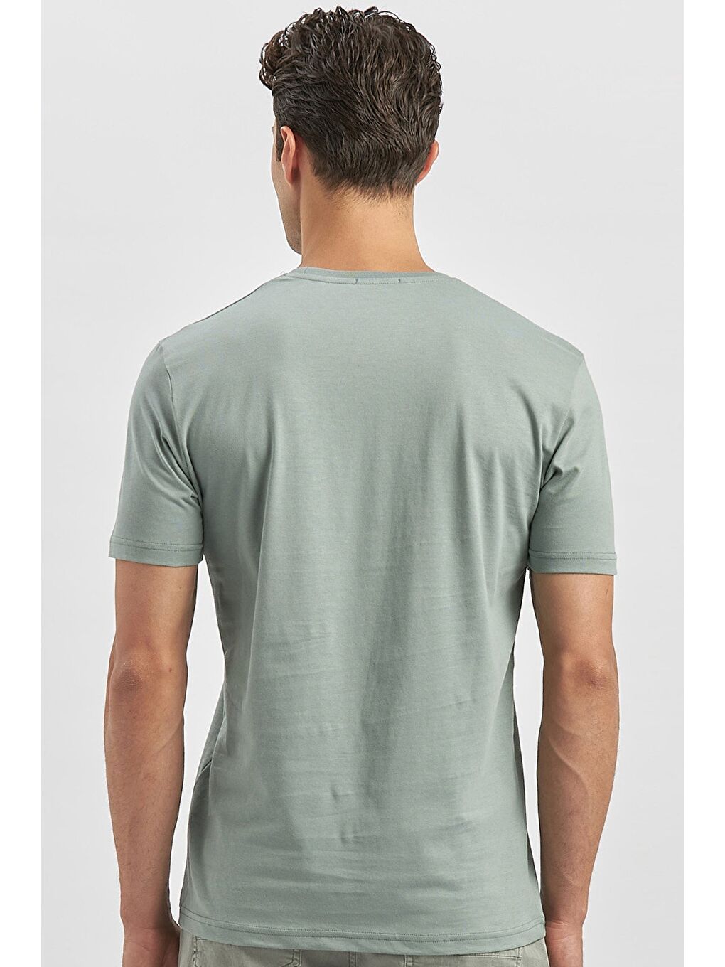 Yeşil Kısa Kol Düz Bez Ayağı Bisiklet Yaka Casual Slim Fit %100 Pamuk Tişört 1011240193-5