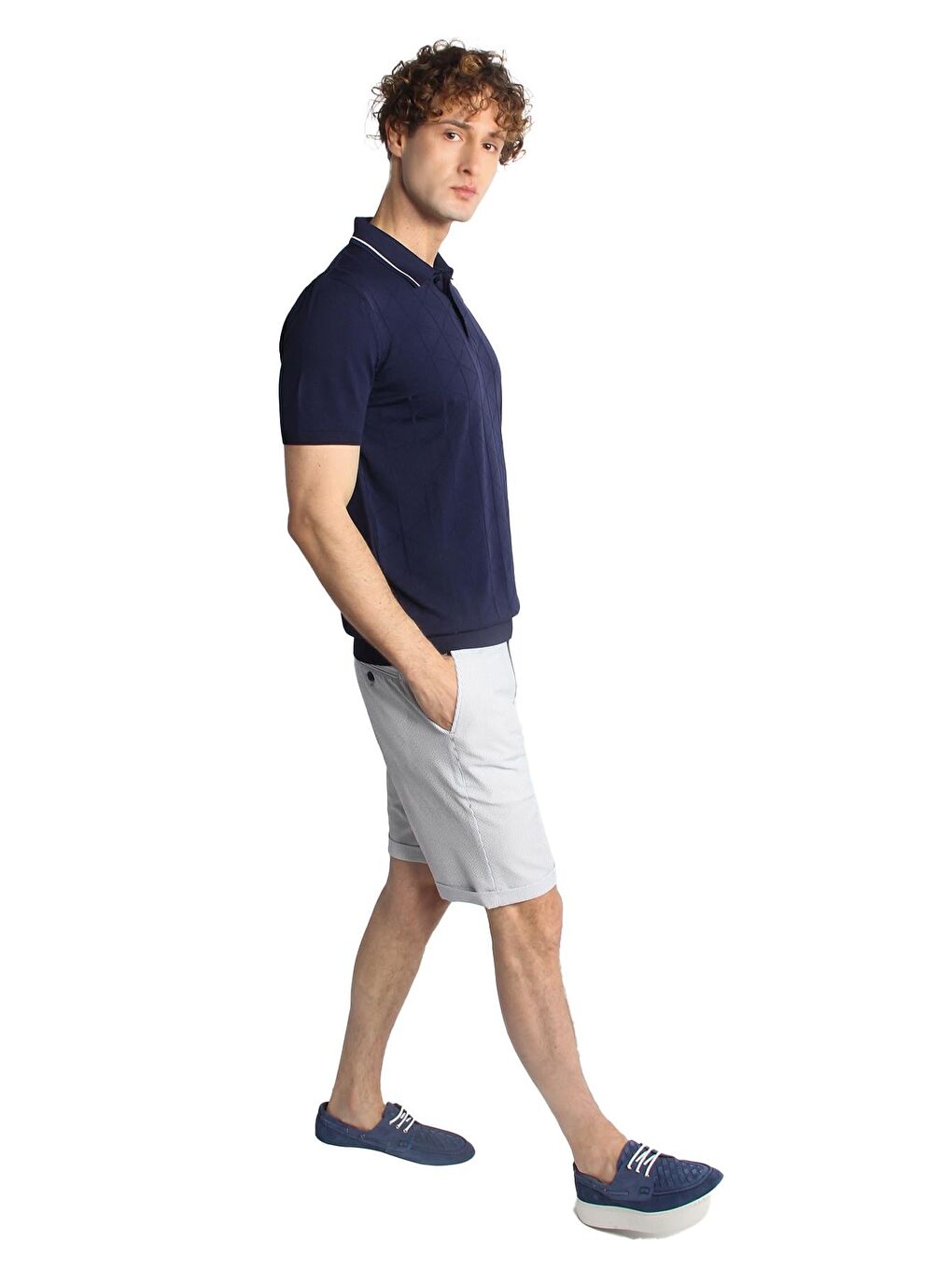 Lacivert Slim Fit Dar Kalıp Polo Yaka Düz Kısa Kollu Triko Tişört-2