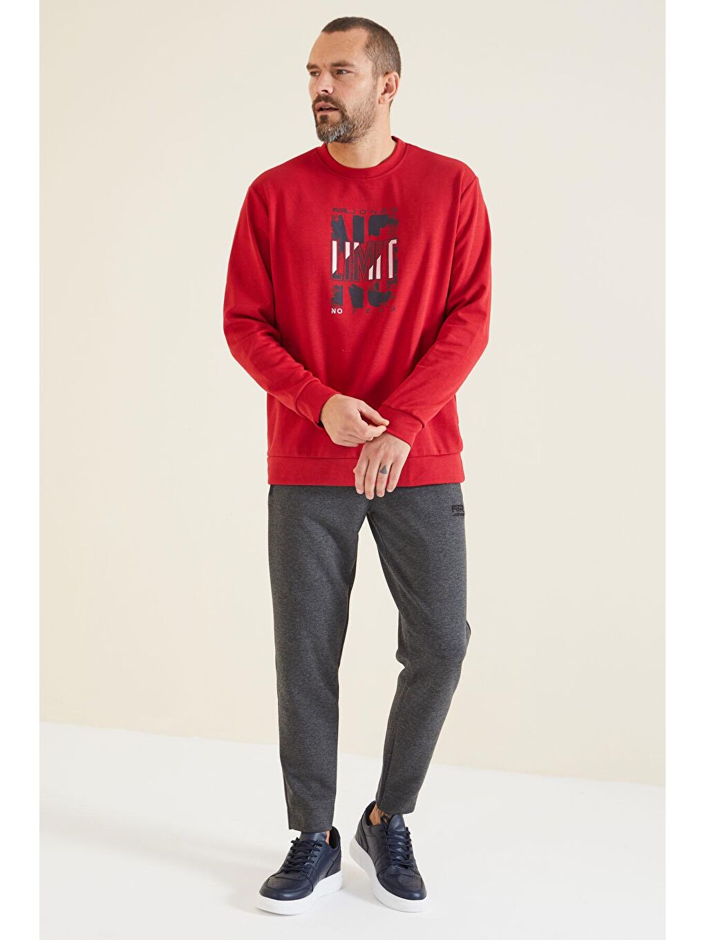 Lindon Kırmızı O Yaka Erkek Sweatshirt - 88130-1