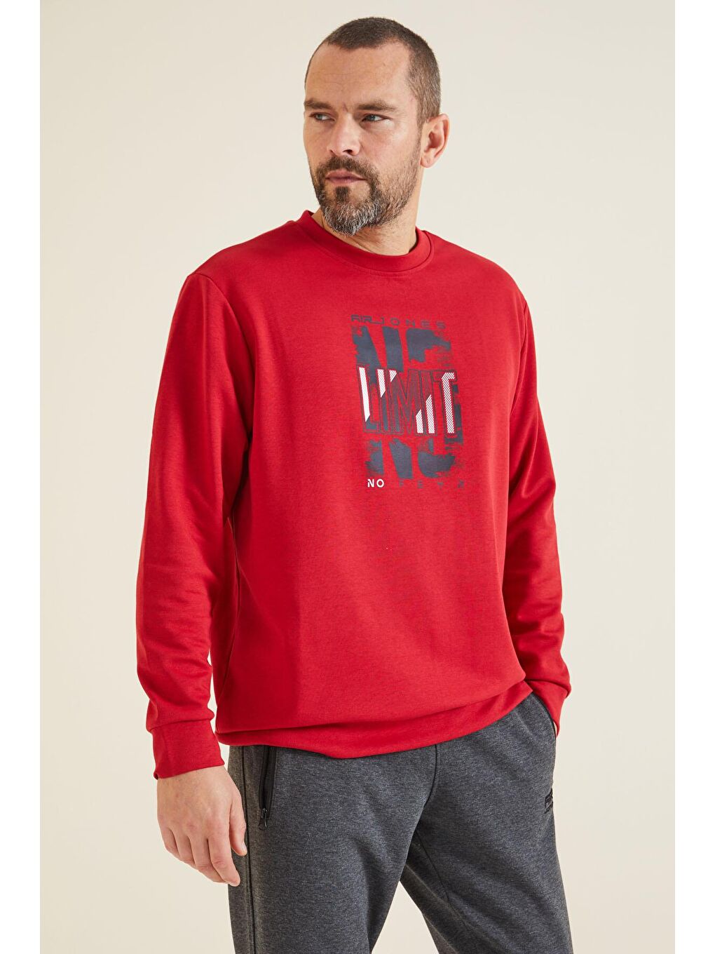 Lindon Kırmızı O Yaka Erkek Sweatshirt - 88130-2