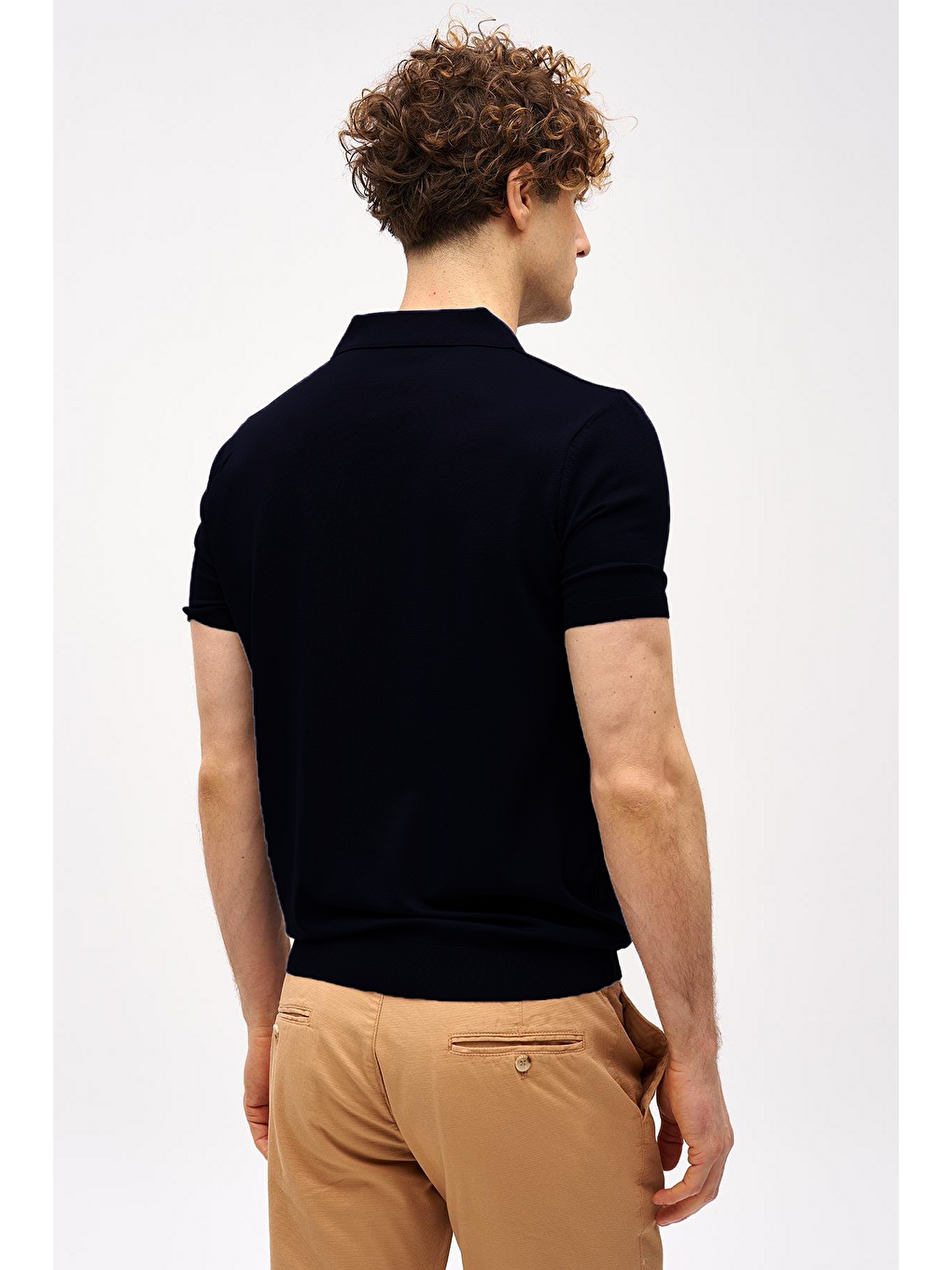 Siyah Slim Fit Dar Kalıp Polo Yaka Düz Kısa Kollu Triko Tişört-1