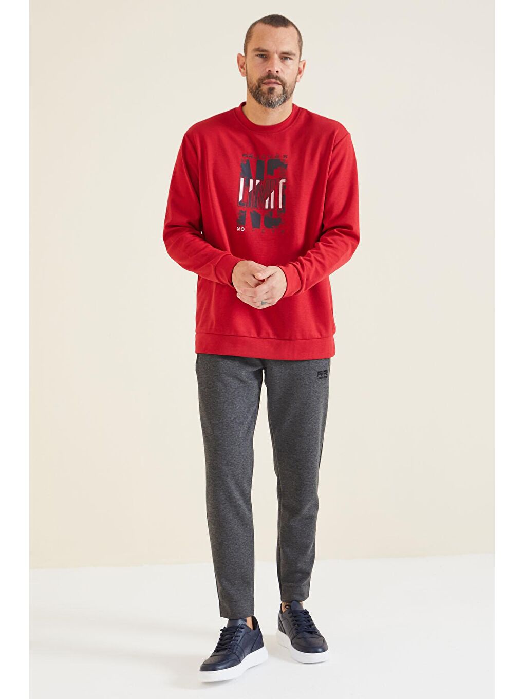 Lindon Kırmızı O Yaka Erkek Sweatshirt - 88130-3