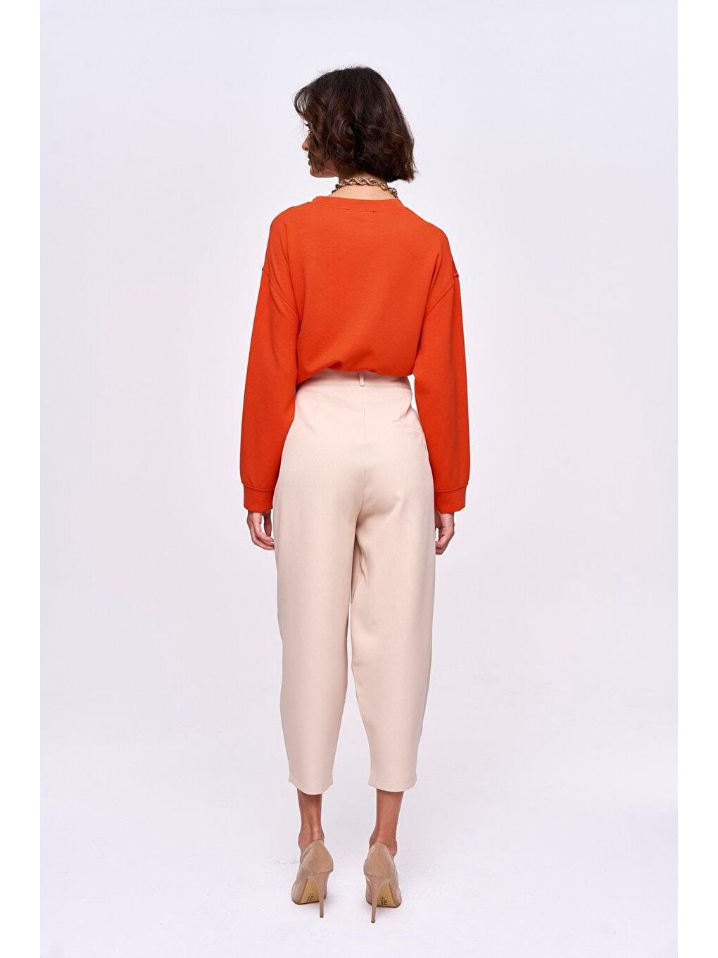 Pileli Şalvar Bej Kadın Pantolon-4