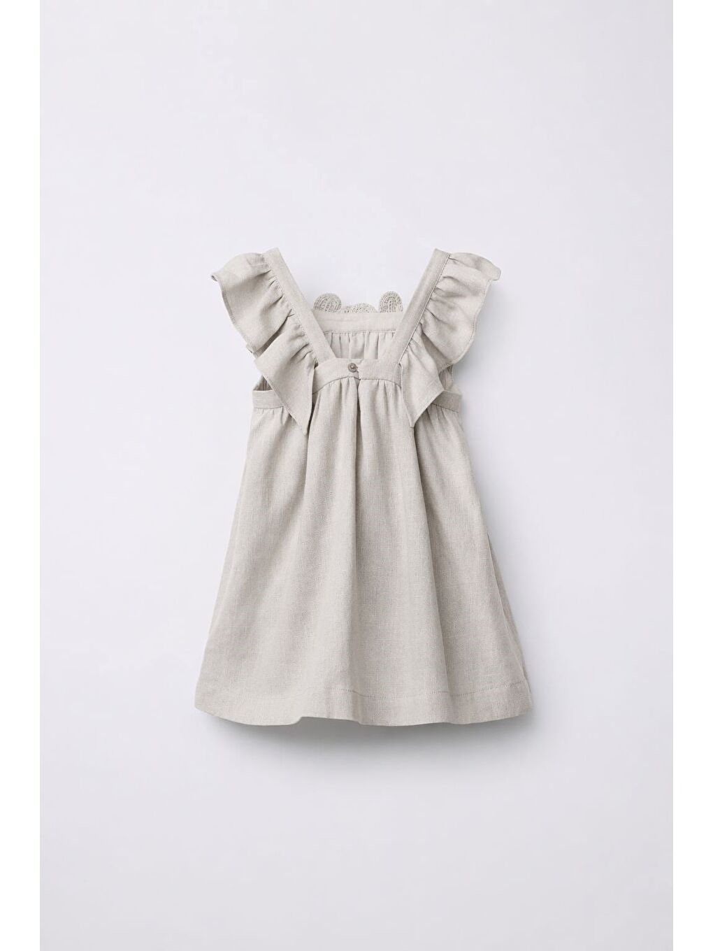 Kız Çocuk Pamuklu Gri Çiçek Detaylı Elbise-2