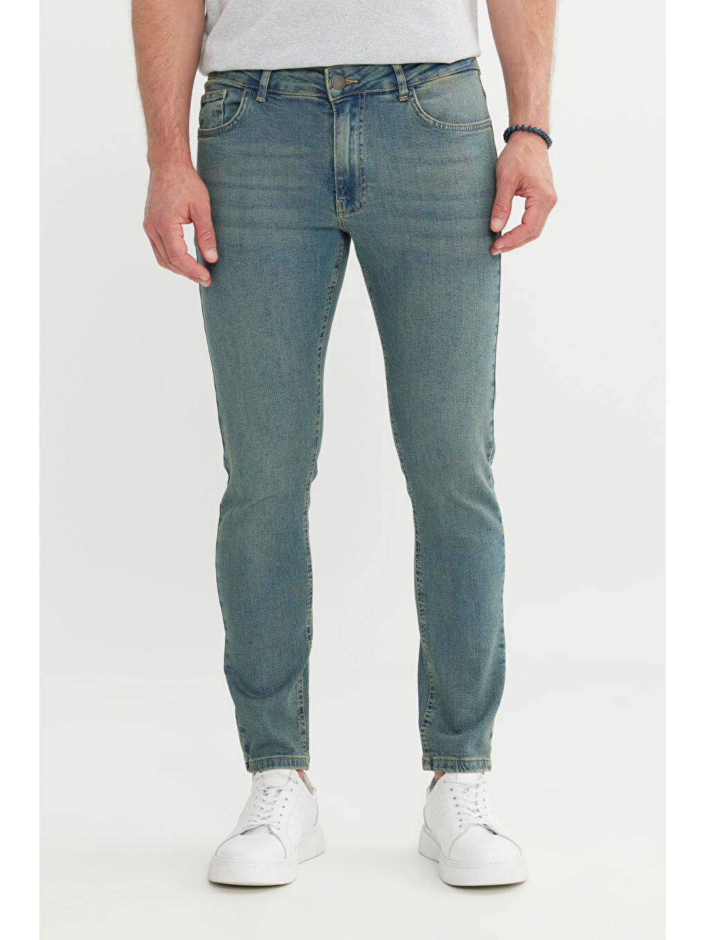 Erkek Petrol Mavisi Pamuklu Ekstra Slim Fit Dar Kesim 5 Cep Esnek Jean Denim Jean Pantolon