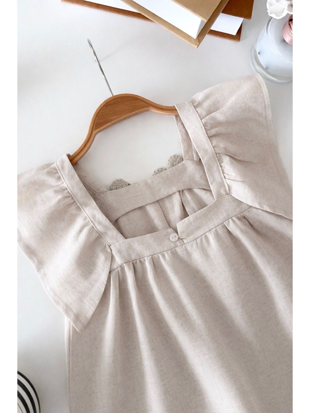 Kız Çocuk Pamuklu Gri Çiçek Detaylı Elbise-4