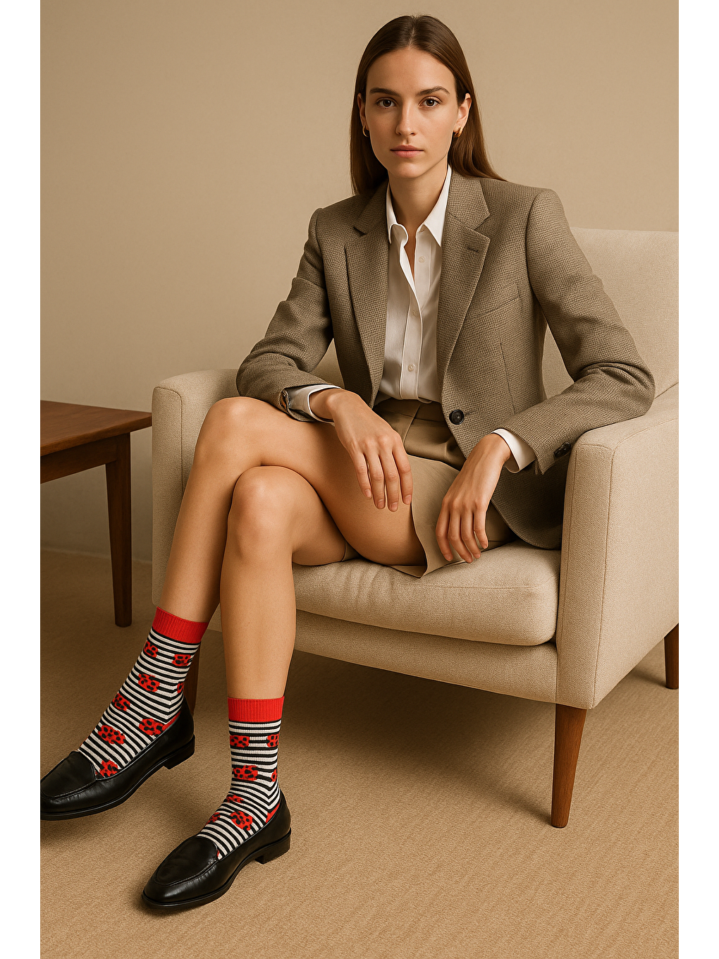 Karışık Kadın Uğur Böceği Desenli Soket Çorap-1