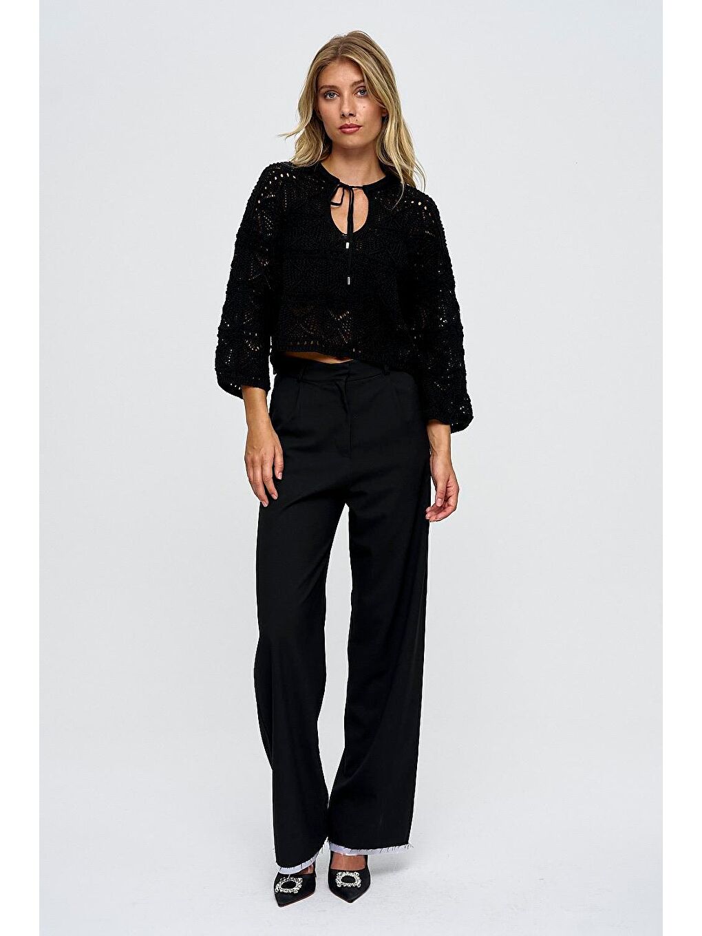 Maskulen Palazzo Siyah Kadın Pantolon-1