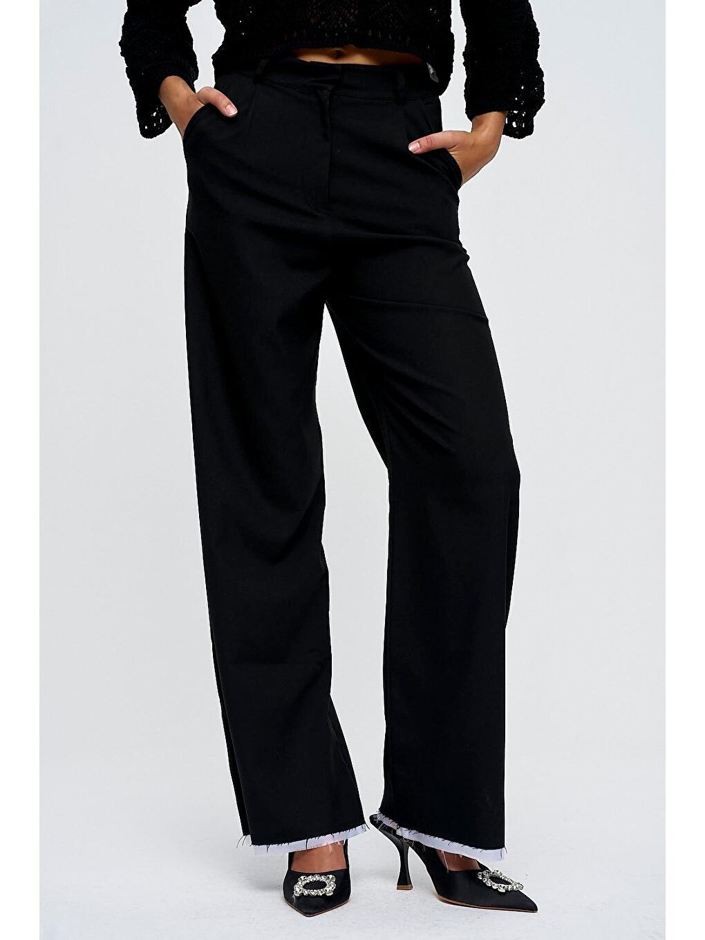 Maskulen Palazzo Siyah Kadın Pantolon-3