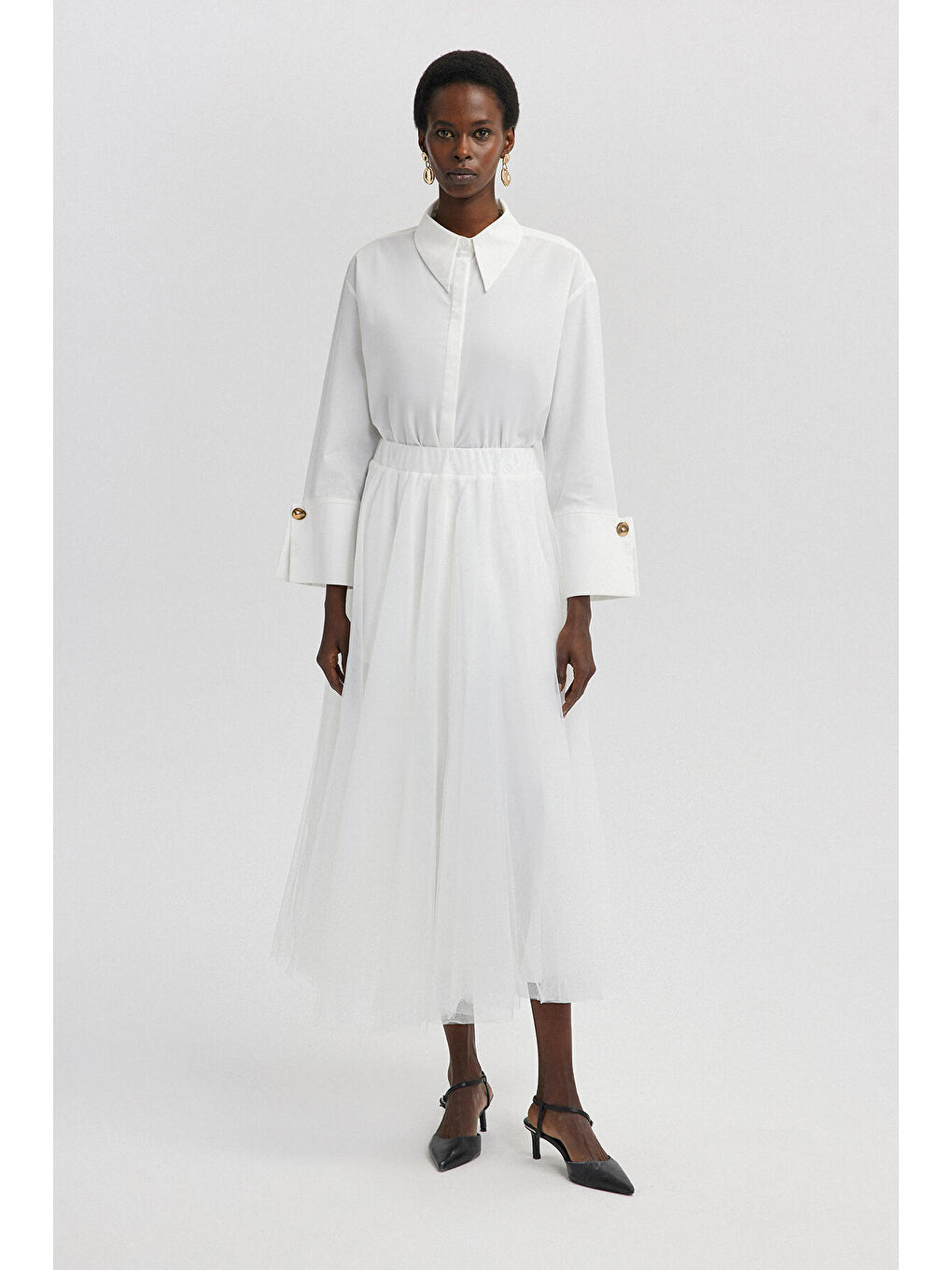 Beyaz Kabarık Tül Etek