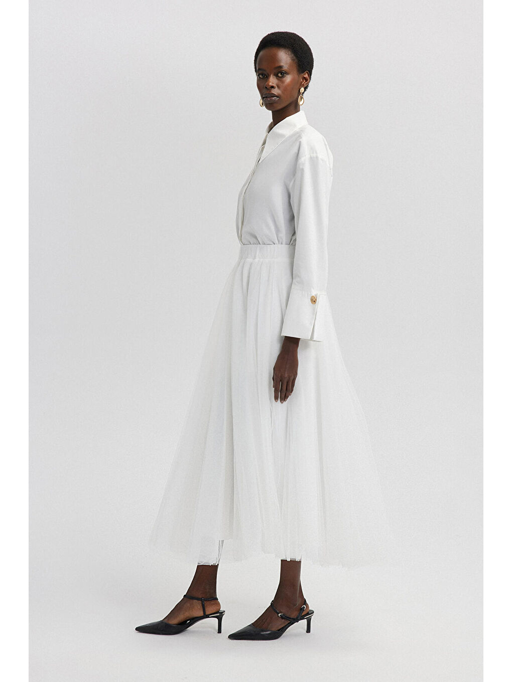 Beyaz Kabarık Tül Etek-4