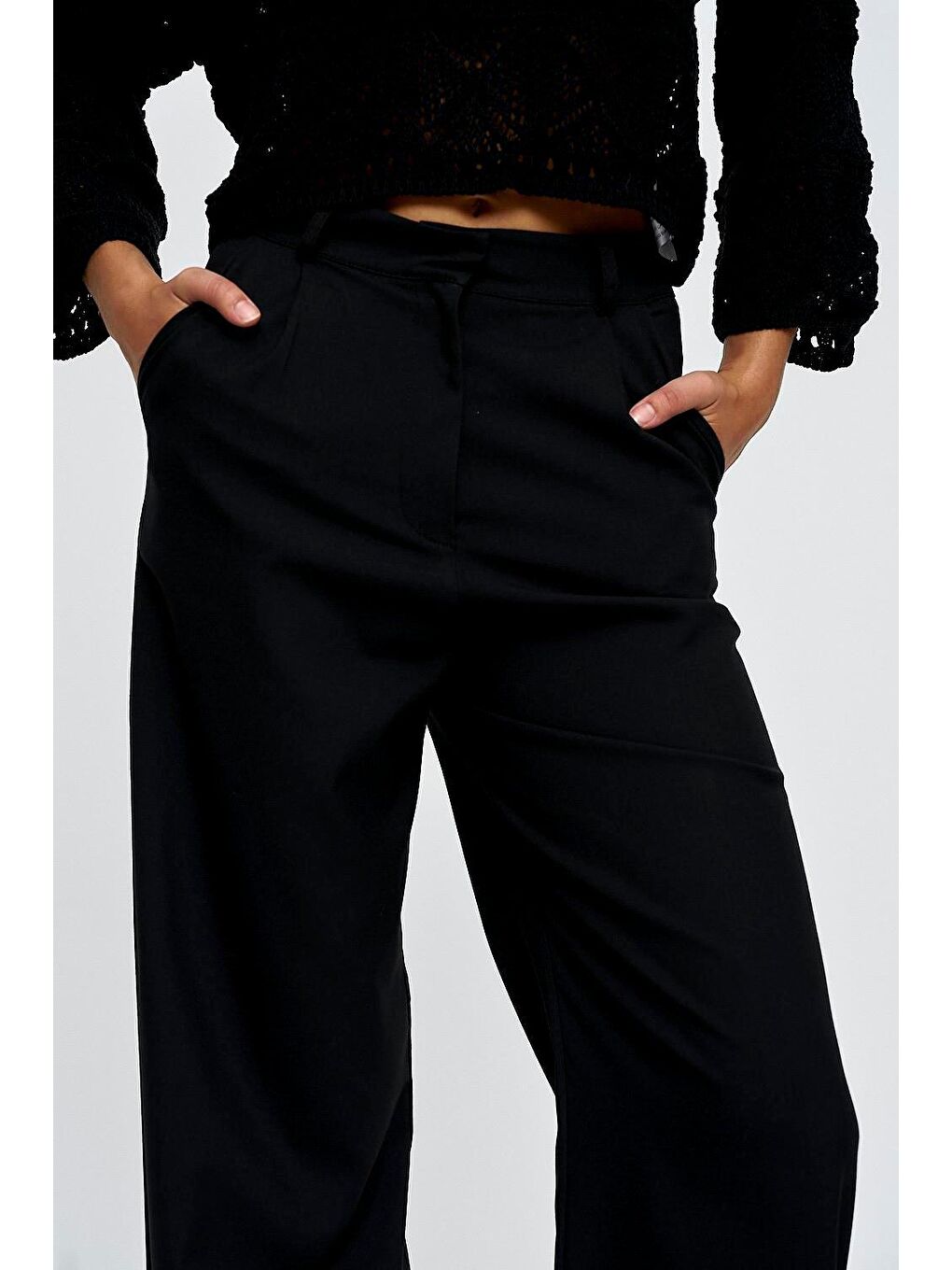 Maskulen Palazzo Siyah Kadın Pantolon-5
