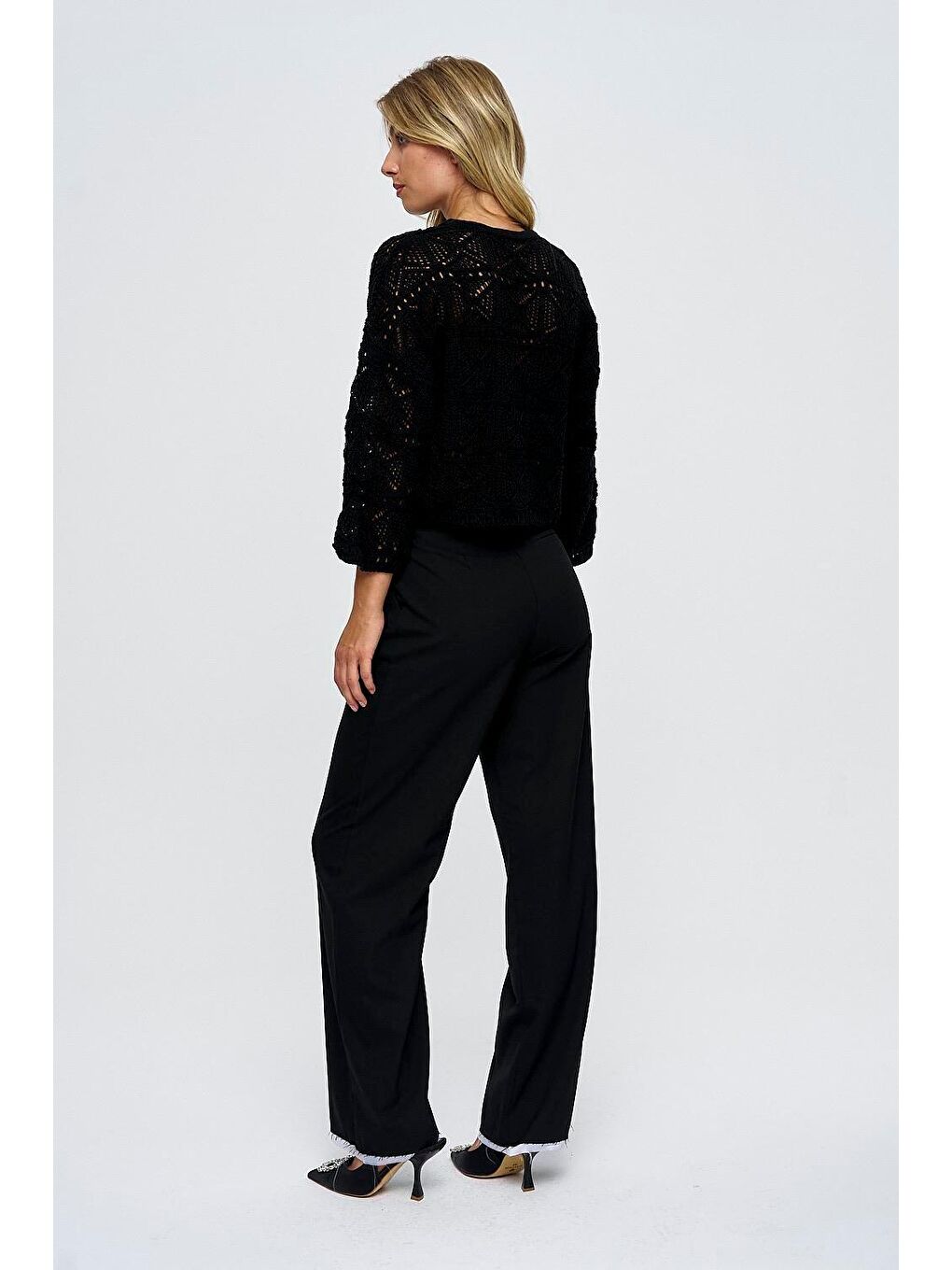 Maskulen Palazzo Siyah Kadın Pantolon-6