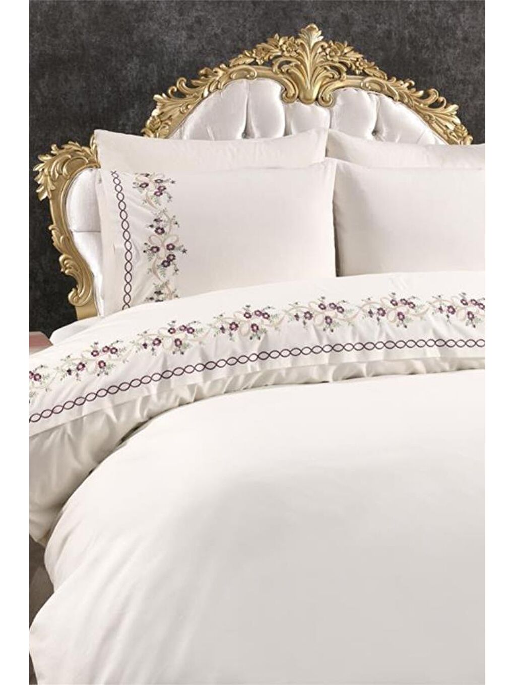 Karışık Nevruz Nakışlı 6 Parça Nevresim Takımı Krem-3