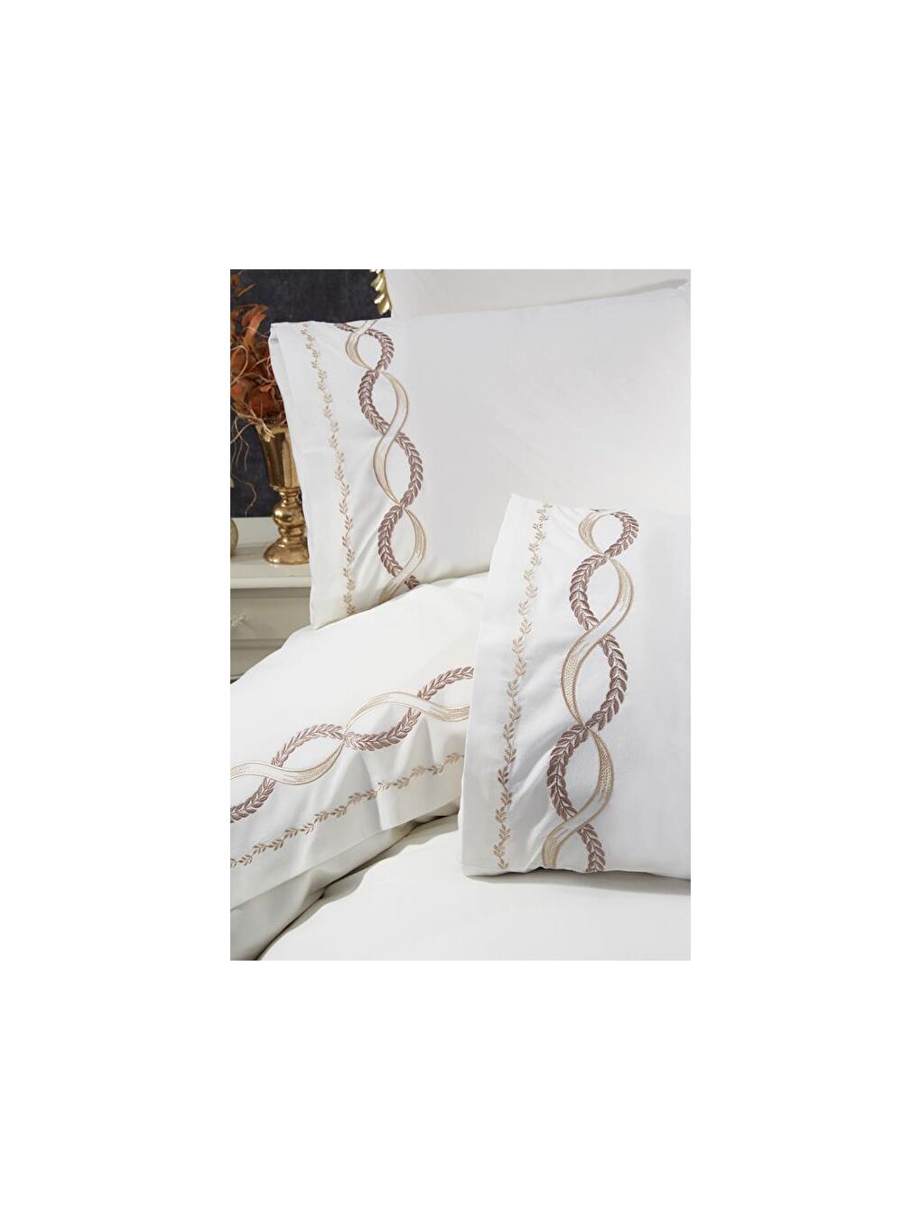 Ekru Başak Nakışlı 6 Parça Nevresim Takımı Krem-3