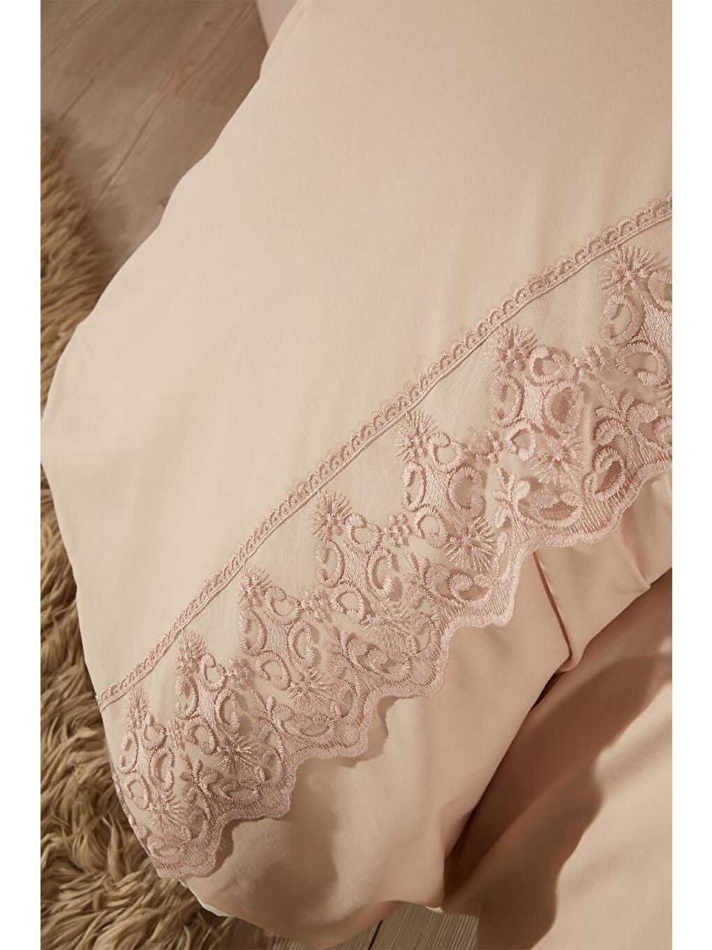 Karışık Fransız Dantelli Fidan Çeyizlik Nevresim Takımı Cappucino-1