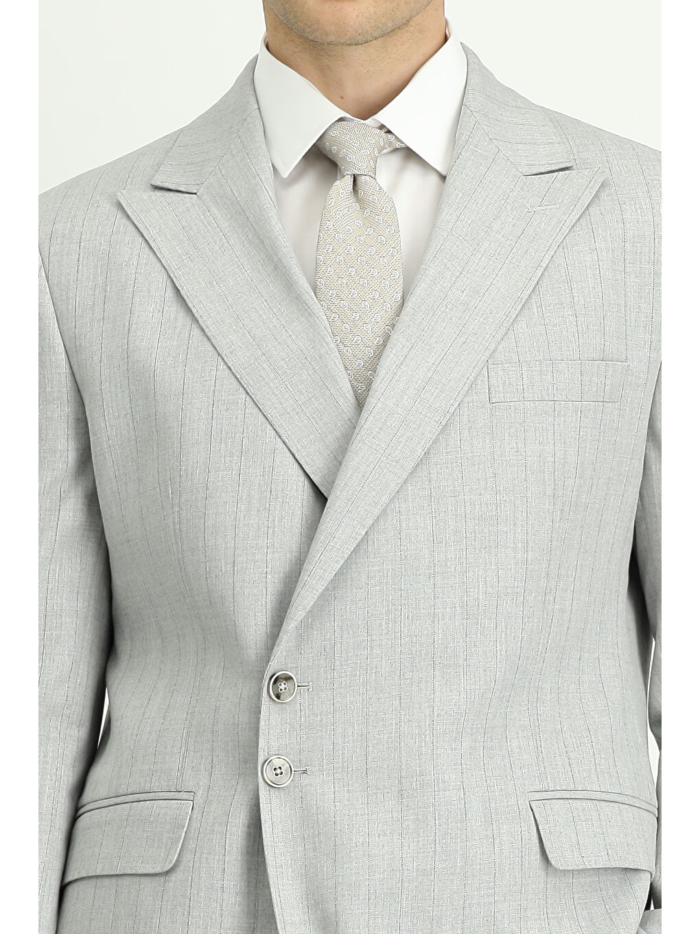 Gri Slim Fit Dar Kesim Çizgili İtalyan Kesim Kruvaze Takım Elbise-6