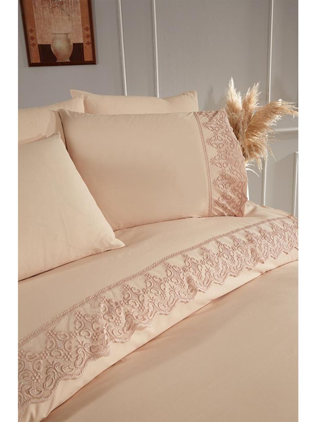 Karışık Fransız Dantelli Fidan Çeyizlik Nevresim Takımı Cappucino-4