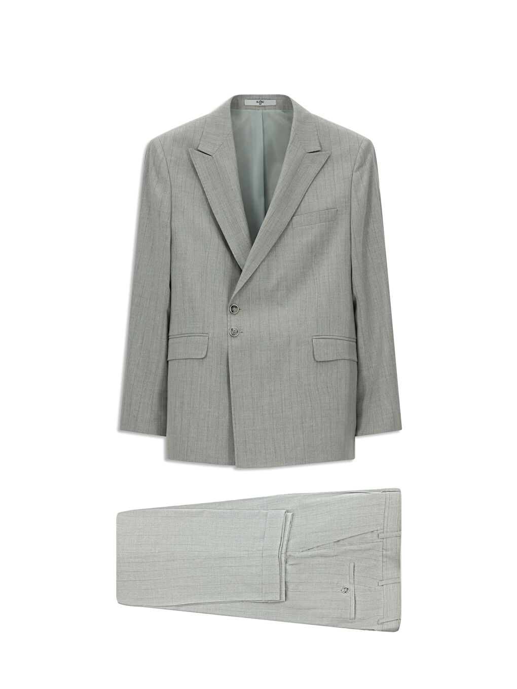 Gri Slim Fit Dar Kesim Çizgili İtalyan Kesim Kruvaze Takım Elbise-8