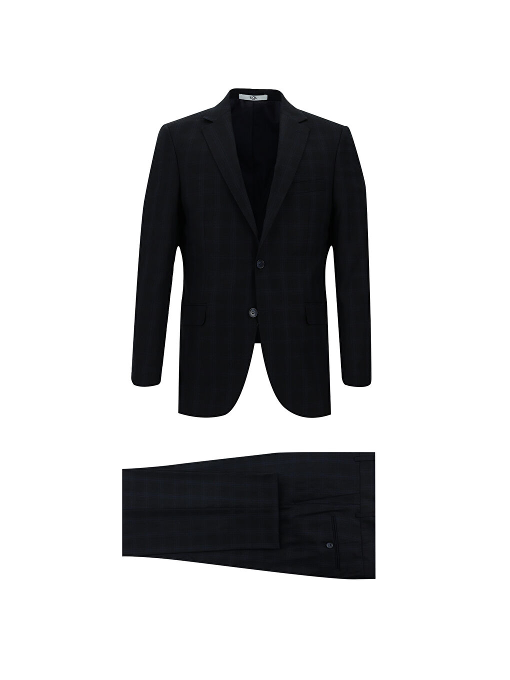 Lacivert Regular Fit Ekose Takım Elbise