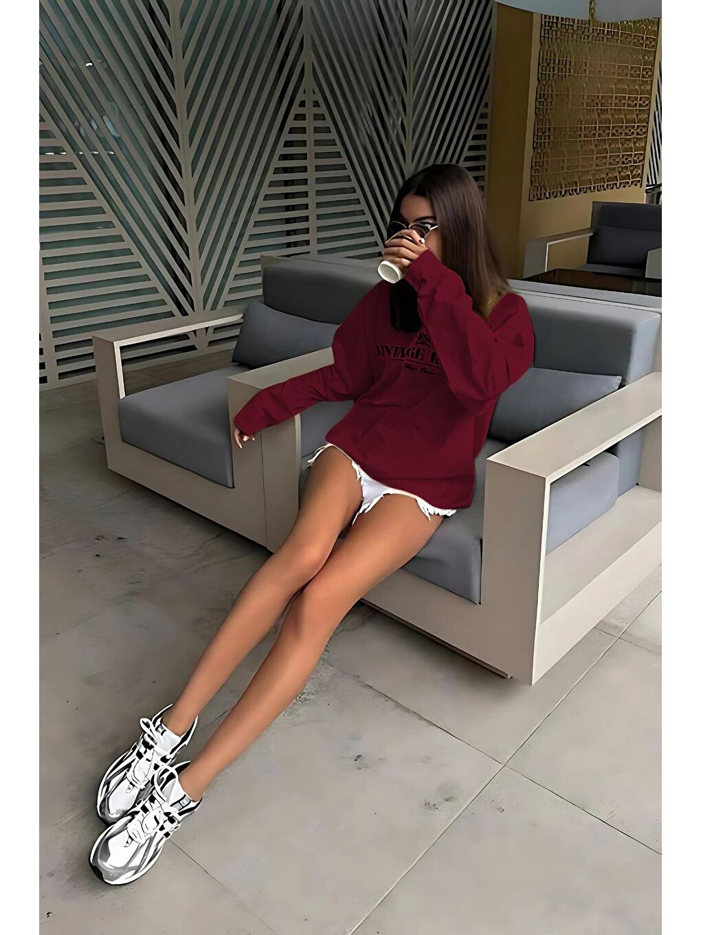 Bordo Baskılı Uzun Kollu Tişört Mg2451-2