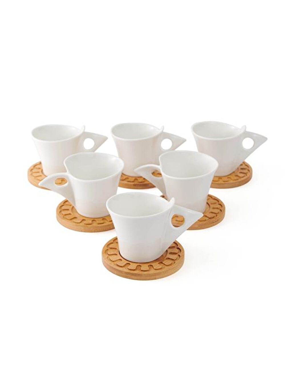 Belina 12 Parça Bambu Tabaklı Çay Fincan Takımı - Beyaz-1