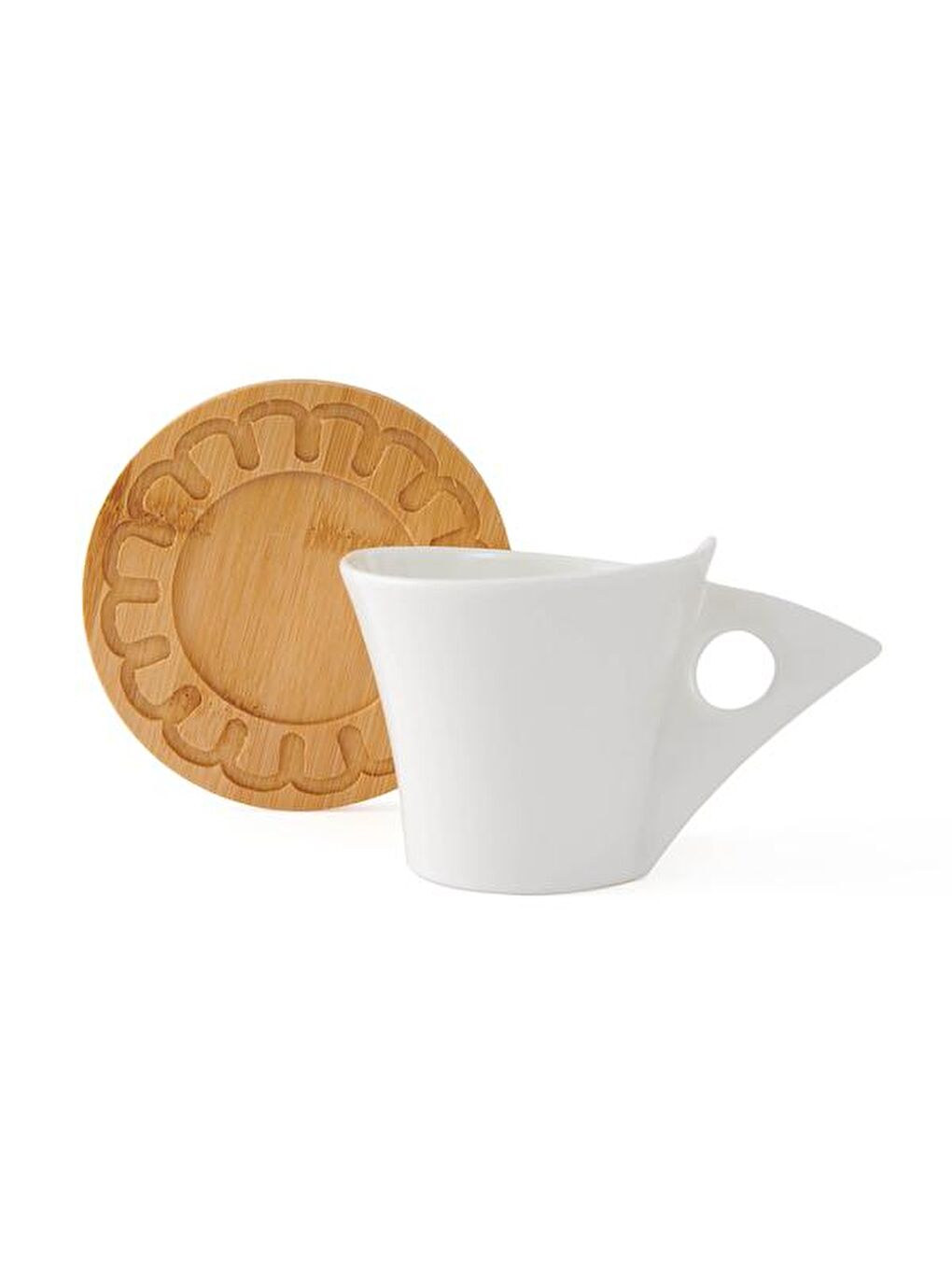 Belina 12 Parça Bambu Tabaklı Çay Fincan Takımı - Beyaz-2