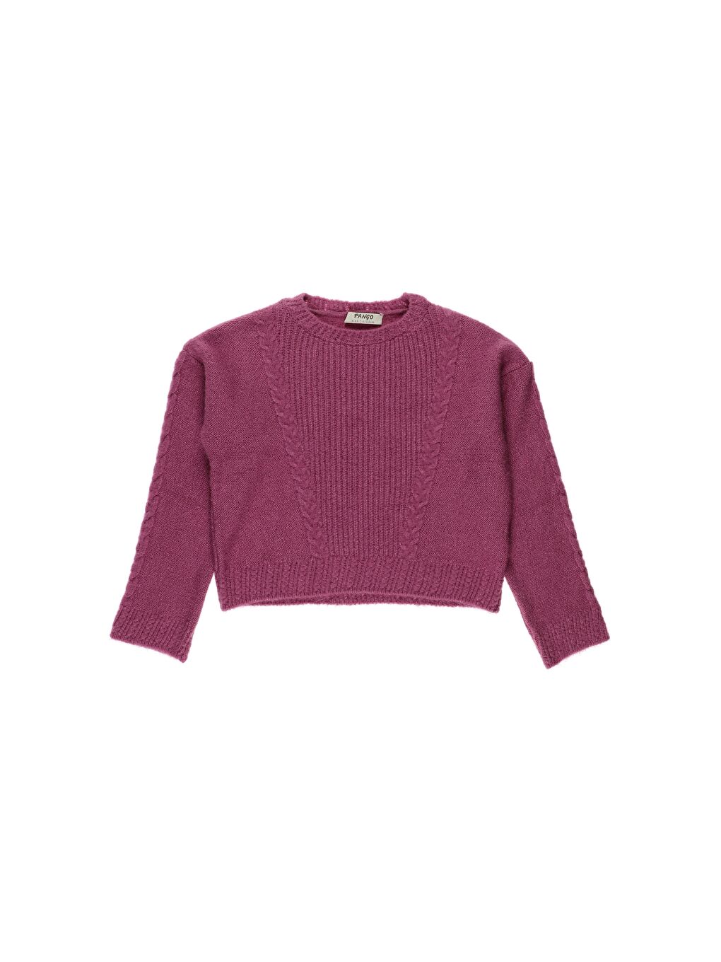 Pembe Kız Çocuk Örgü Detaylı Uzun Kollu Triko Kazak