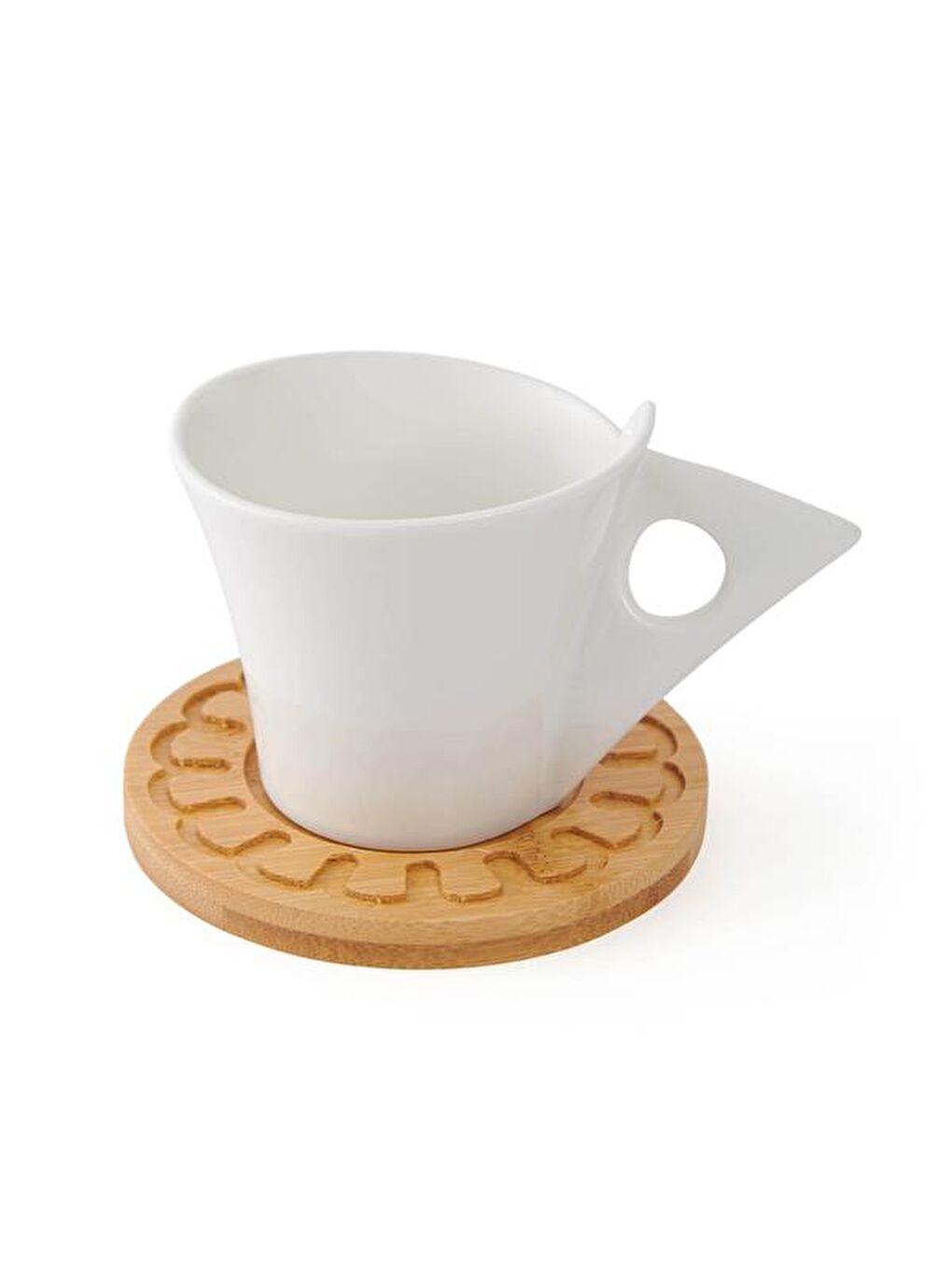 Belina 12 Parça Bambu Tabaklı Çay Fincan Takımı - Beyaz-3