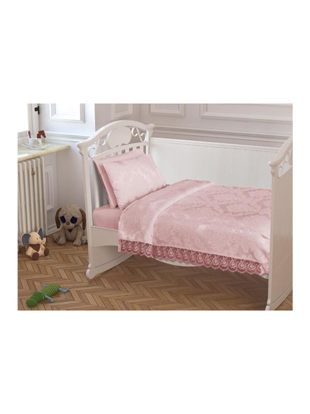 Karışık Çeyizdiyarı Fransız Güpürlü Bebek Pike Takımı Pudra-2