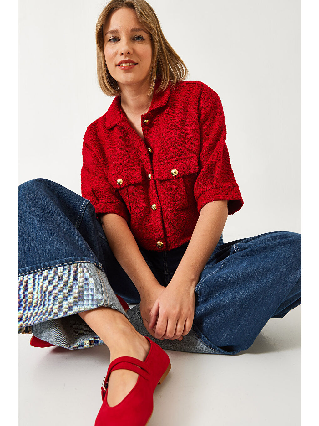 Kırmızı Kadın Kısa Kollu Ceket MBMS-1