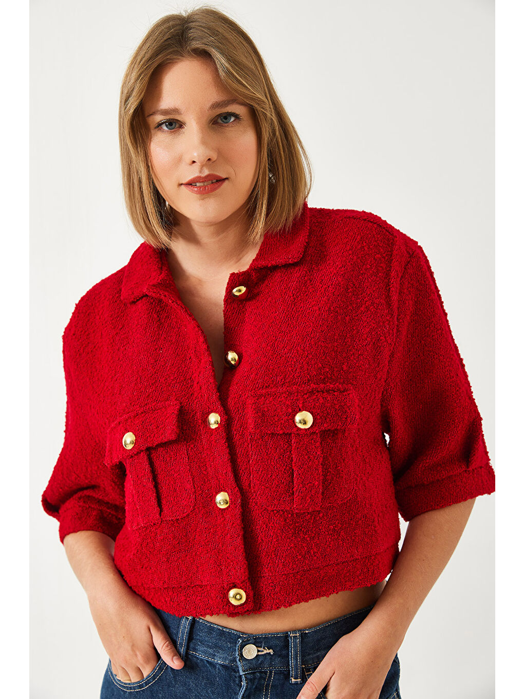 Kırmızı Kadın Kısa Kollu Ceket MBMS-2