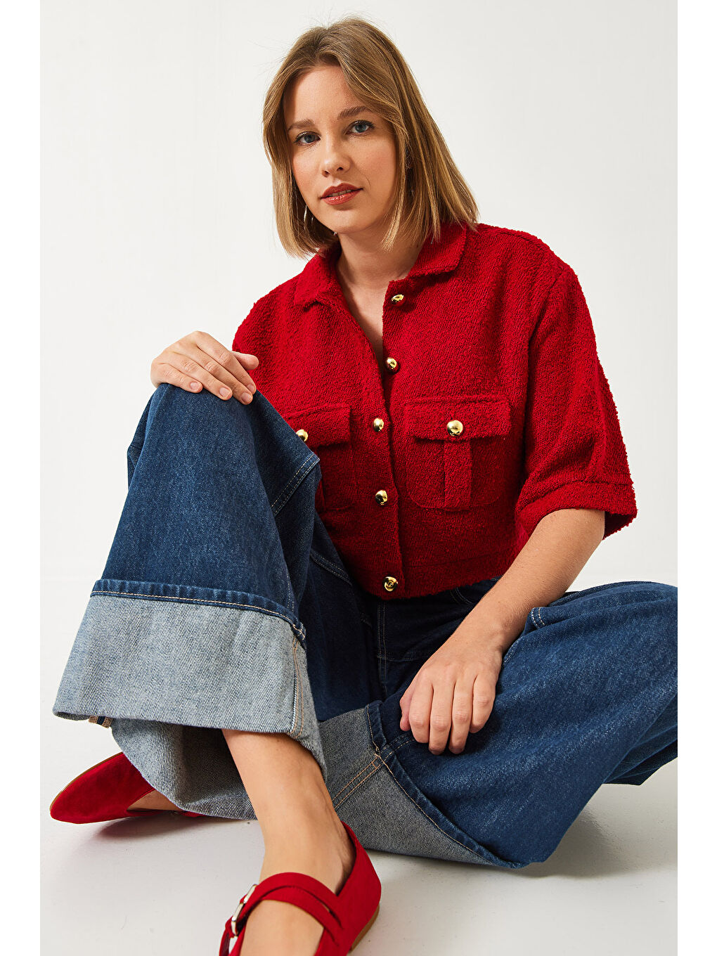 Kırmızı Kadın Kısa Kollu Ceket MBMS-5