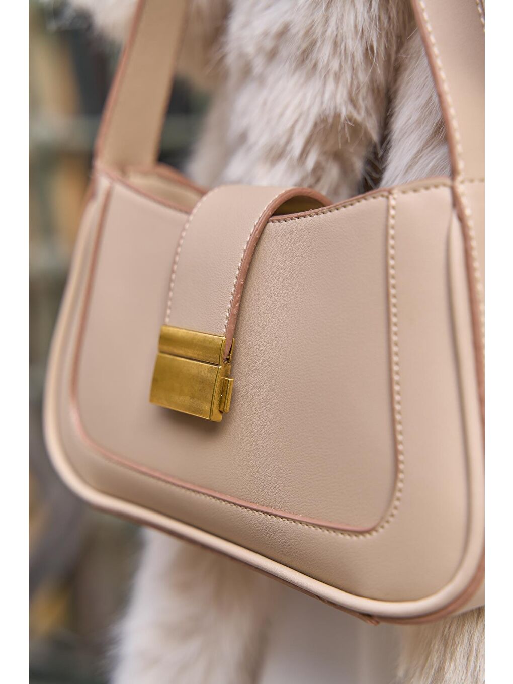 Bej Kısa Askılı Omuz Çantası Vizon-3