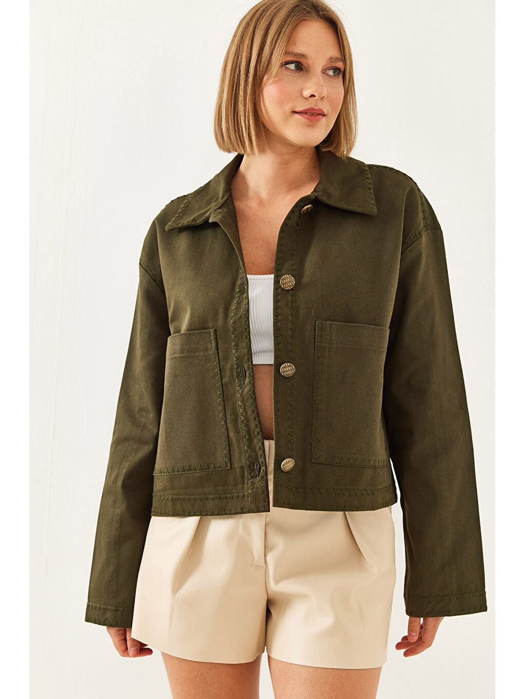 Haki Kadın İşlemeli Ceket MBMS-4